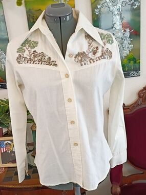 Kennington Vintage 1970s Mickey And Minnie White Button-down Shirt Size Small